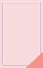 A pastel pink background with a darker peach triangle in the bottom right corner, framed by a thin double purple border