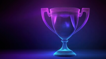 Abstract, glowing trophy in purple and blue light