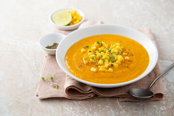 Sweet corn soup with lime and ginger