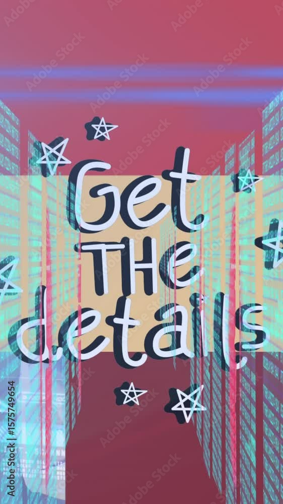 Aufkleber animation of stars around get the details text, fingerprint, multiple numbers on abstract background
