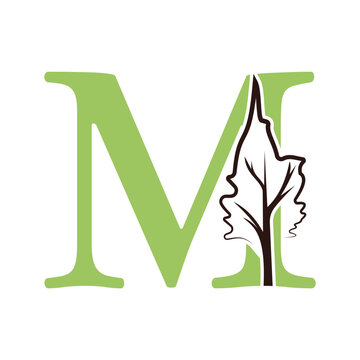 Tree Company Logo combine with letter M vector template
