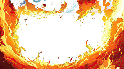 A vibrant, animated fire frame surrounds a blank center