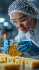 Scientist examining cheese samples while working in a laboratory during daytime operations