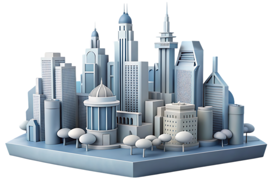 Modern city architectural model isolated on a transparent background architecture