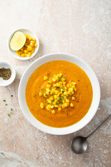 Sweet corn soup with lime and ginger