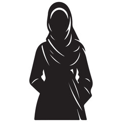Silhouette of a stylish woman standing in a black dress vector illustration