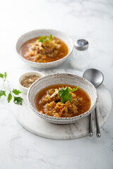 Homemade lentil soup with vegetables
