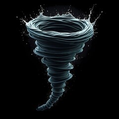 Dramatic Rendered Tornado with Water Droplets and Swirling Black Background