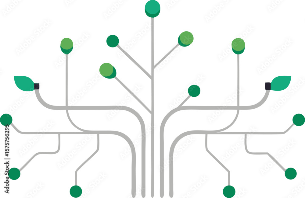 Aufkleber vector art of a stylized tree with green leaves and digital circuit branches symbolizes growth and t