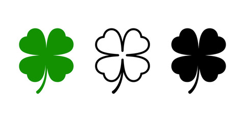 Good Luck Four Leaf Clover Icon Set Featuring Flat Vector Symbols of Lucky Shamrocks Isolated on Transparent Background for St. Patrick&rsquo;s Day and Fortune Themes.

