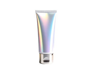 Holographic cosmetic tube on black background