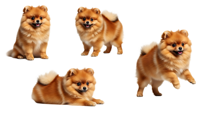 Four Adorable Pomeranian Puppies in Various Poses.