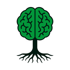 Human Brain Shape Green Tree Roots