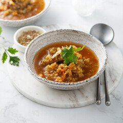 Homemade lentil soup with vegetables