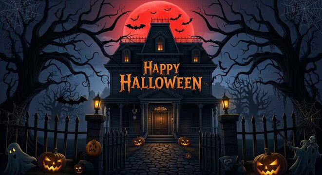 halloween background with haunted house