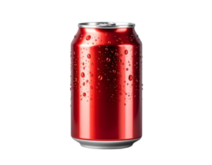 Red soda can with water droplets