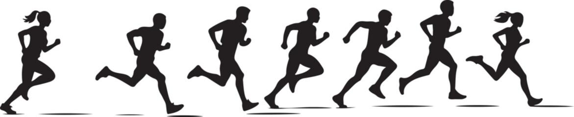 Diverse runners in motion running athletic