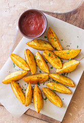 Baked potato with ketchup. Healthy food. Vegetarian food.