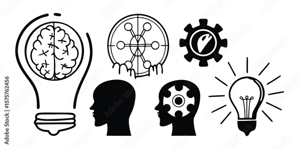 Poster comprehensive line icon set for ideas and creativity a versatile collection of conceptual symbols fo