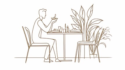 Fototapeta premium Person dining at a table with plants.