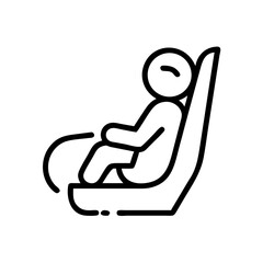 Clean outline icon of a baby sitting in a car seat. This baby seat icon fits perfectly for parenting blogs, baby gear apps, or safety UI dashboards. Represents security, travel with children, and prop