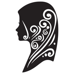 Silhouette of a islamic woman head with floral hairstyle vector illustration
