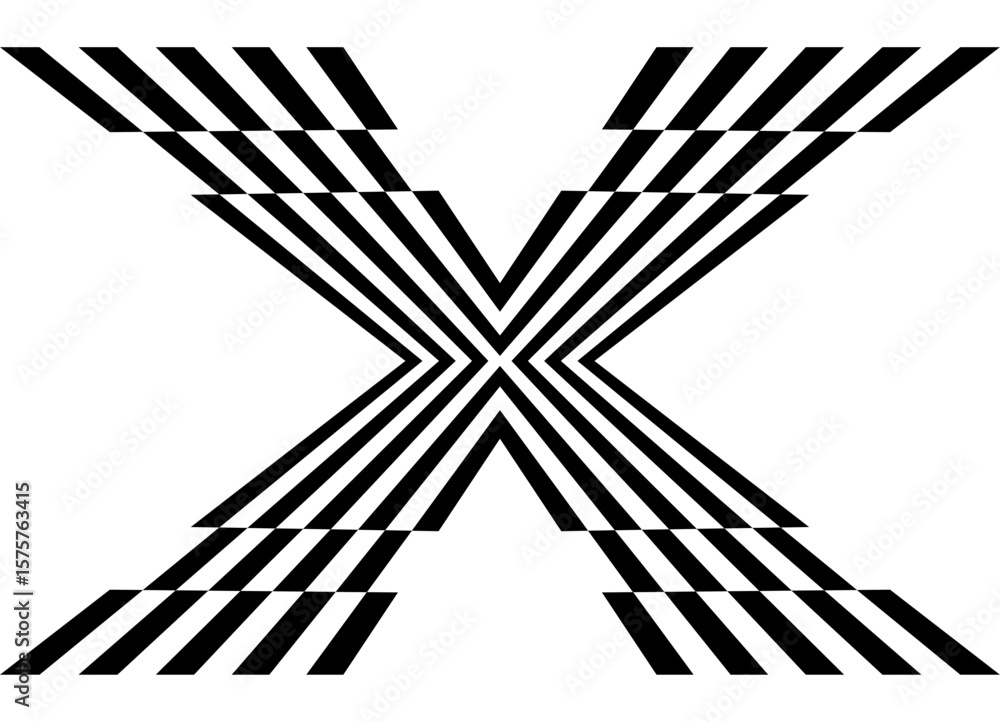 Poster striped letter x. sporty vector pattern of black parallel lines on a white background. striped desig