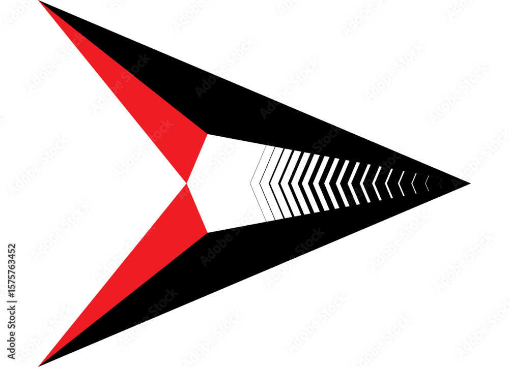 Poster Red and black sharp vector arrow on white background. Sport vector pattern. design element. Vector background. Pointer, direction, game. Flight