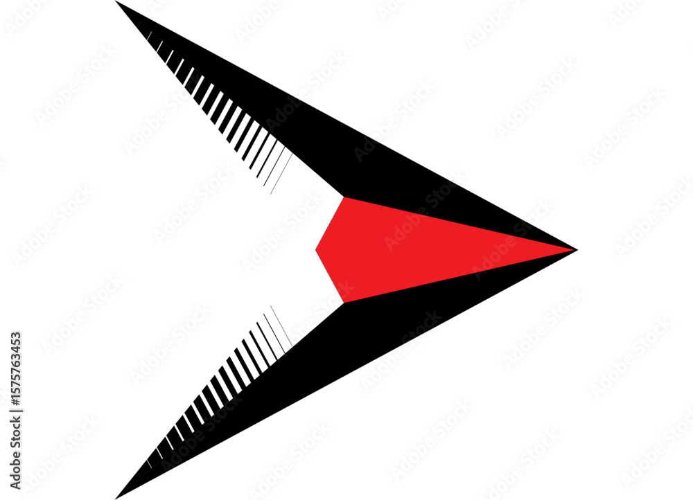 Poster Red and black sharp vector arrow on white background. Sport vector pattern. design element. Vector background in retro style. Pointer, direction, game