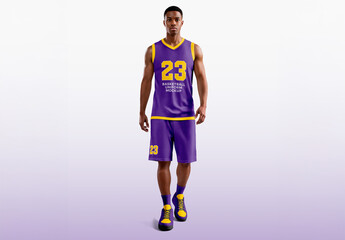 Man Wearing Sleeveless Shirt and Shorts Mockup Basketball Player