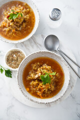 Homemade lentil soup with vegetables