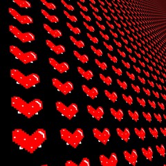 red heart background, pixel heart pixel art illustration