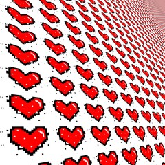 red heart background pattern, pixel heart pixel art illustration