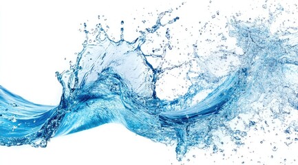 Water splash, blue waves on white