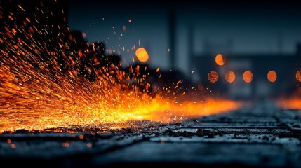 Abstract photograph of a shower of orange welding sparks