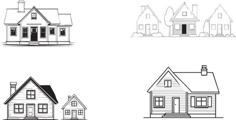 Hand drawn illustration silhouette of a traditional house