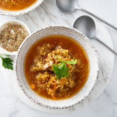 Homemade lentil soup with vegetables