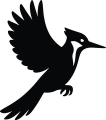 Silhouette woodpecker flying with wings spread vector illustration