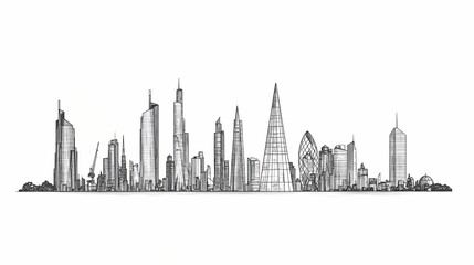 Fototapeta premium Detailed architectural drawing of a city skyline.