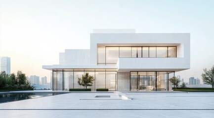 Modern white house with pool and city view (1)
