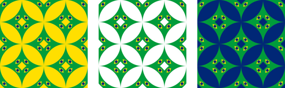 brazilian flag seamless pattern set. geometric background for decoration. vector illustration