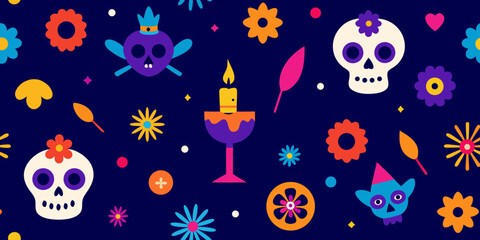 Decorative holiday pattern with cute cartoon birds, festive stars, and snow, perfect for a birthday card with candles or a Christmas celebration illustration