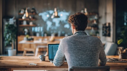 Focused work: A thoughtful individual intently focused on a laptop, immersed in their task within a well-designed workspace, hinting at productivity and concentration.
