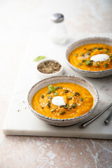 Traditional pumpkin soup with seeds