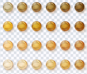 Glossy golden syrup and oil drops set with transparent background