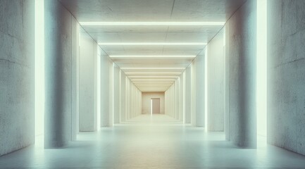 Fototapeta premium Empty, light-filled concrete corridor