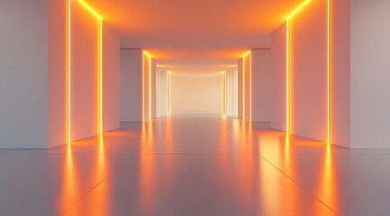 Empty corridor lit by orange neon