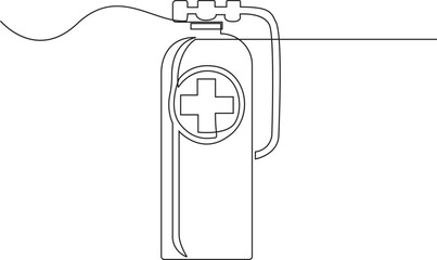 Continuous Line Drawing of Medical Oxygen Cylinder with Health Cross Symbol, Vector Illustration