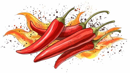 Red chili peppers in flames.