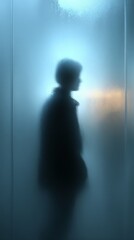 Minimalist background of a frosted glass panel with a silhouette
